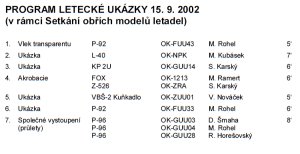 Program leteckých ukázek 2002 Program leteckých ukázek 2002